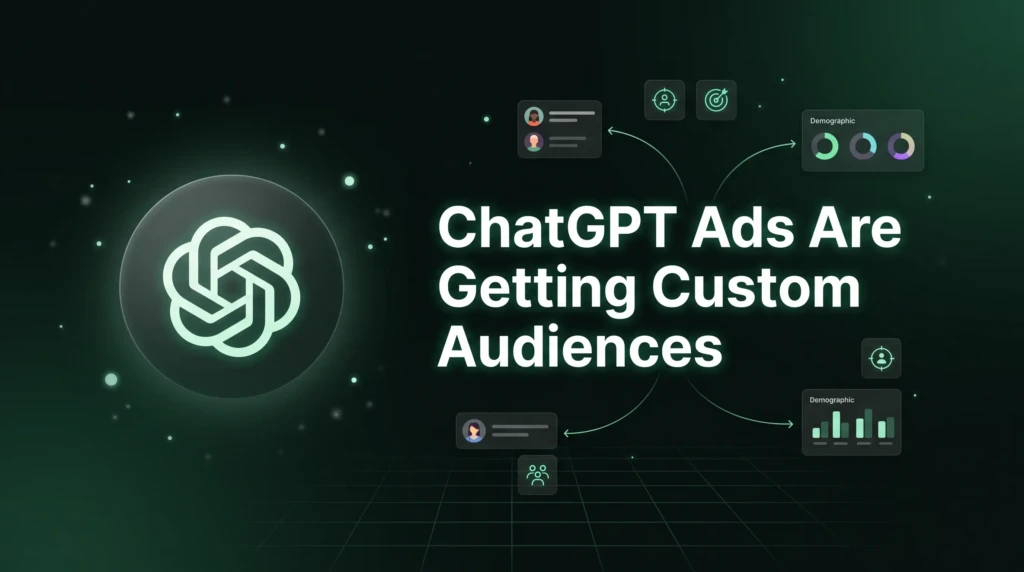 A mostly textual illustration showing the custom audience feature in chat gpt alongside the chat gpt logo