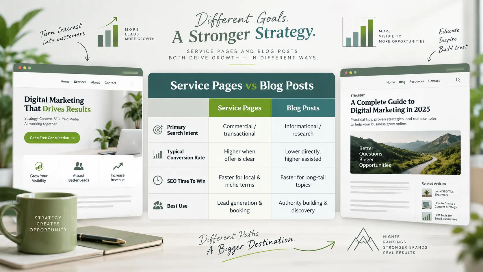 How Service Pages And Blog Posts Work Differently