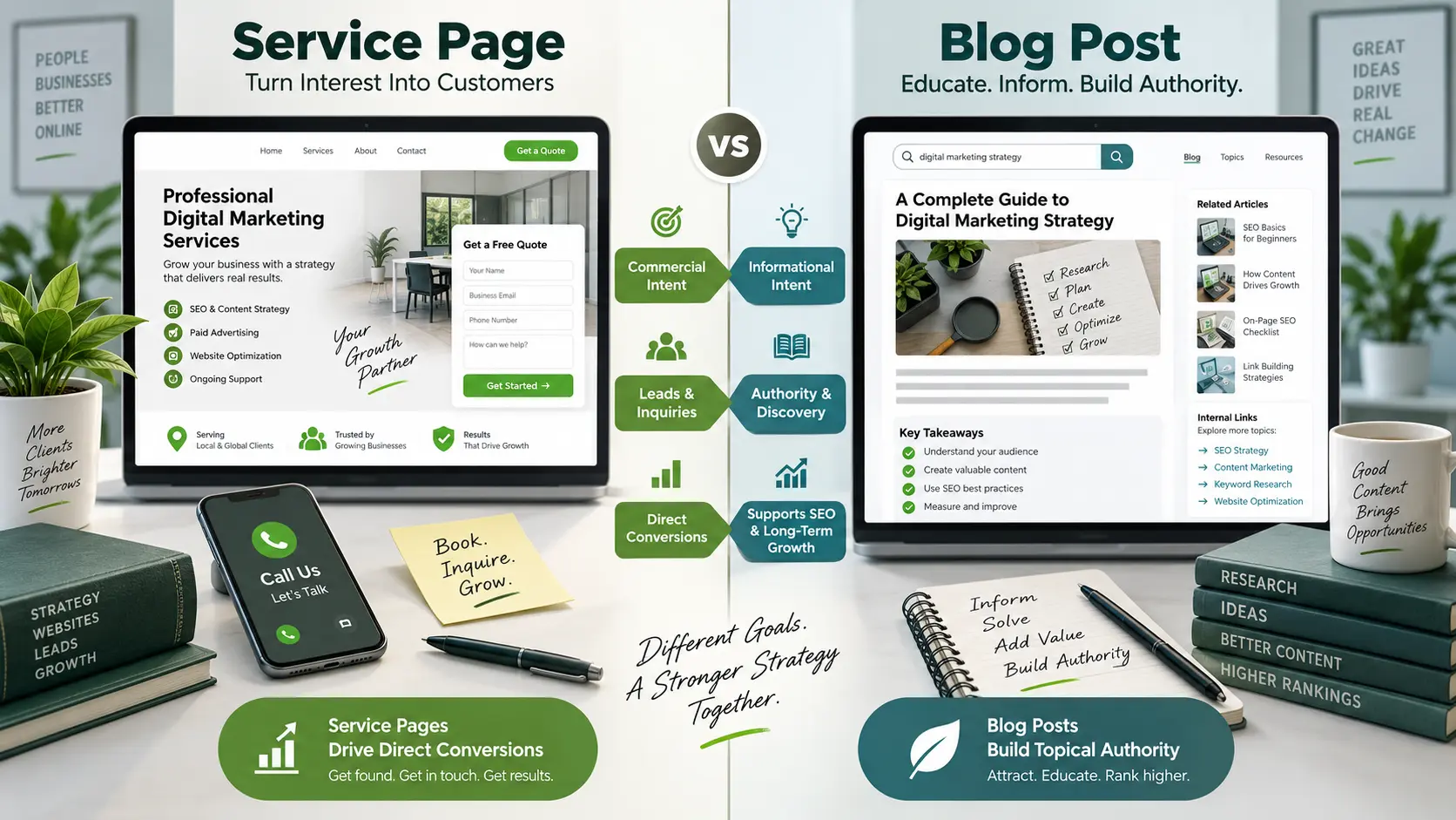 Service Pages Vs Blog Posts Comparison Table